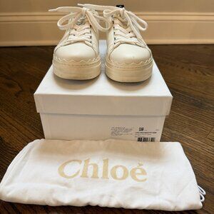 Chloe White Lauren Scalloped Sneakers Size EU 38